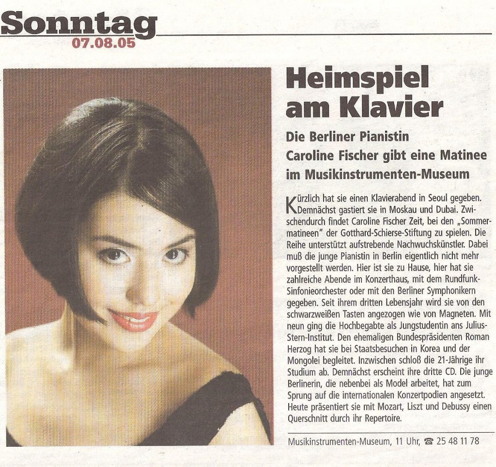 Berliner Morgenpost, 7. August 2005 - Heimspiel am Klavier